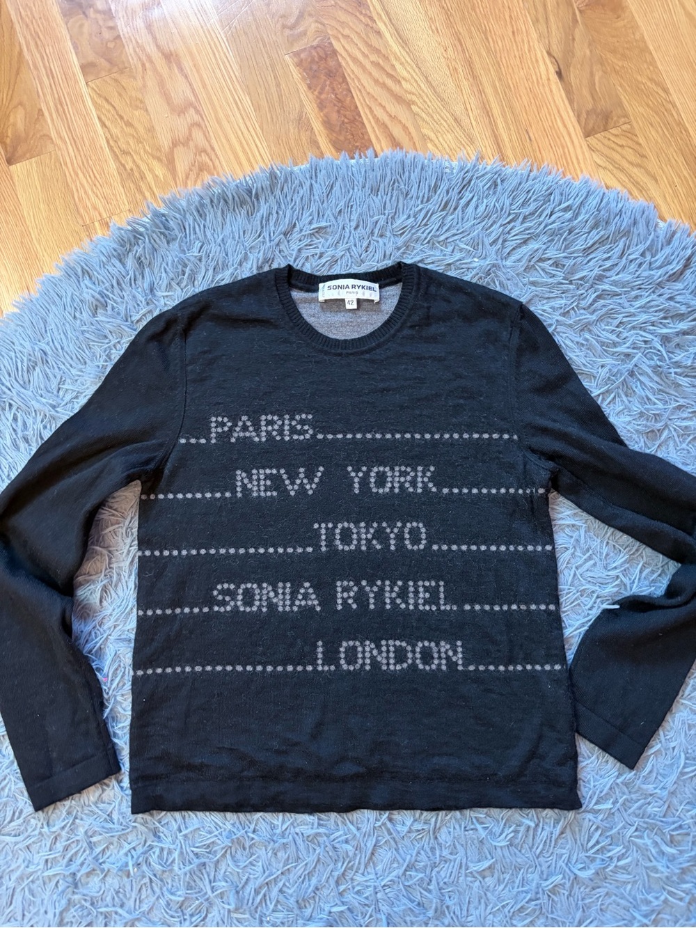 Sonia Rykiel Black Travel City-List Crewneck Wool Sweater Size M